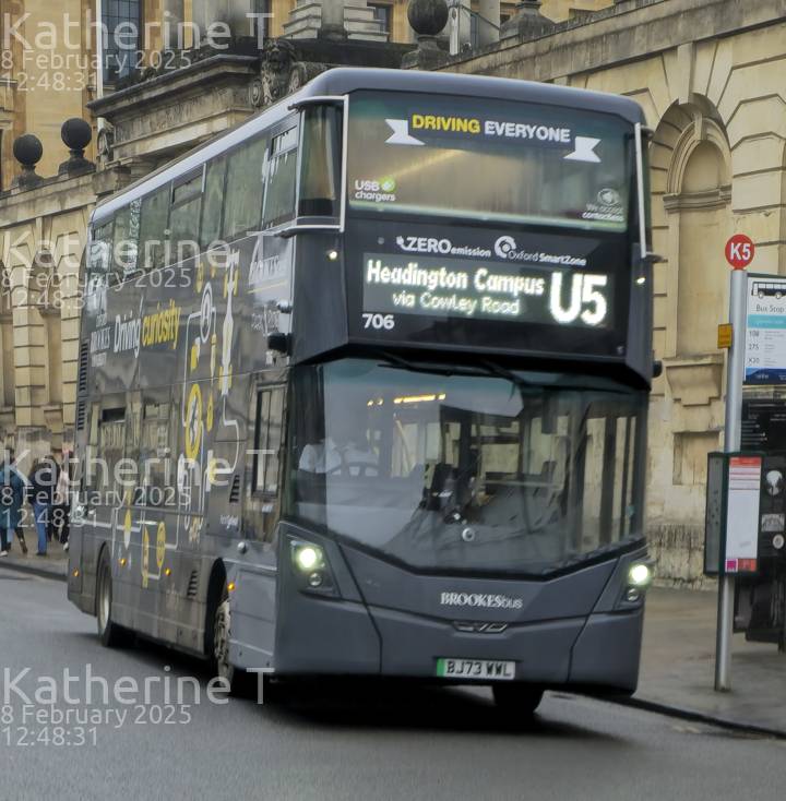 Image of Oxford Bus Company vehicle 706. Taken by Katherine T at 12:48:31 on 2025.02.08