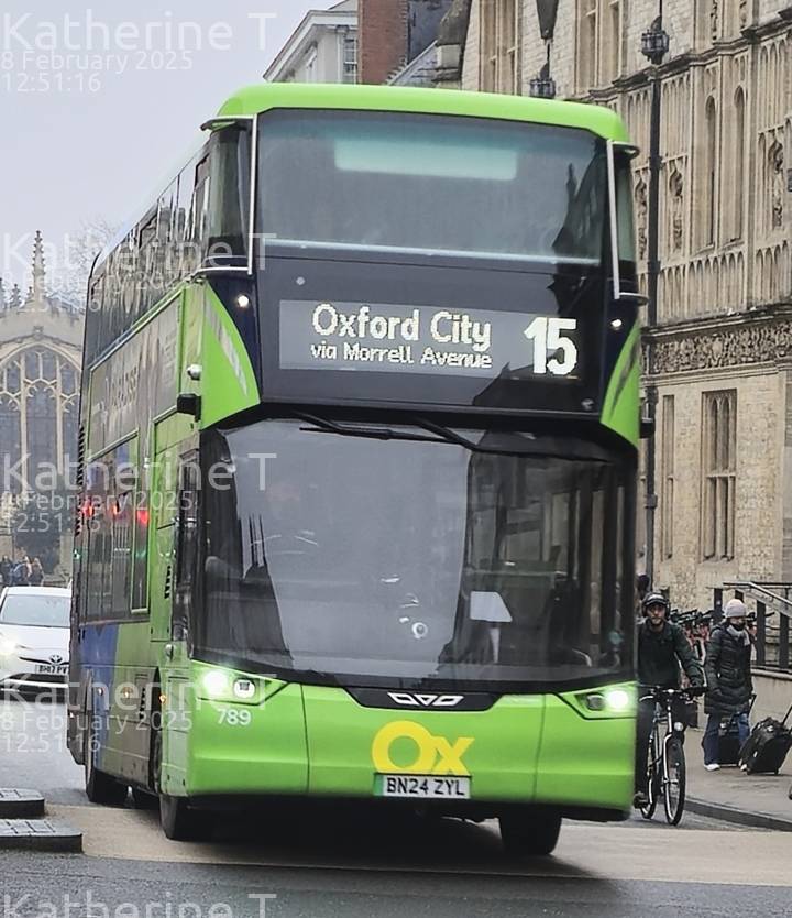 Image of Oxford Bus Company vehicle 789. Taken by Katherine T at 12:51:16 on 2025.02.08