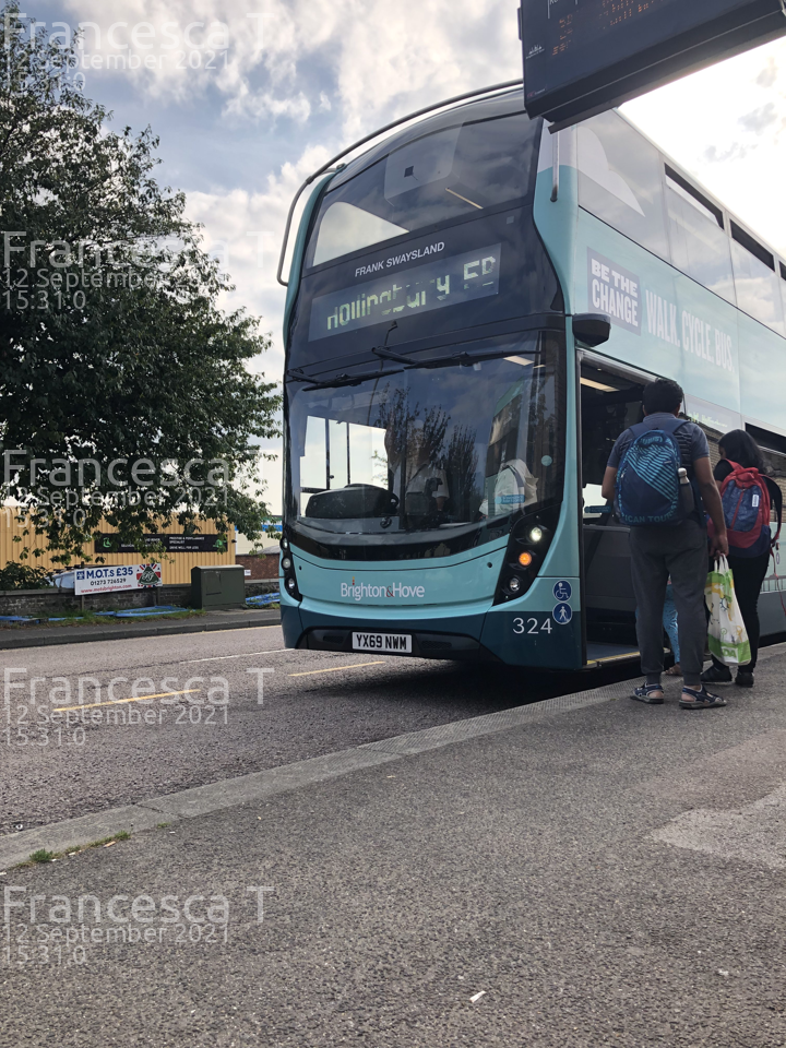 Image of Brighton & Hove vehicle 324. Taken by Francesca T at 15:31:00 on 2021.09.12