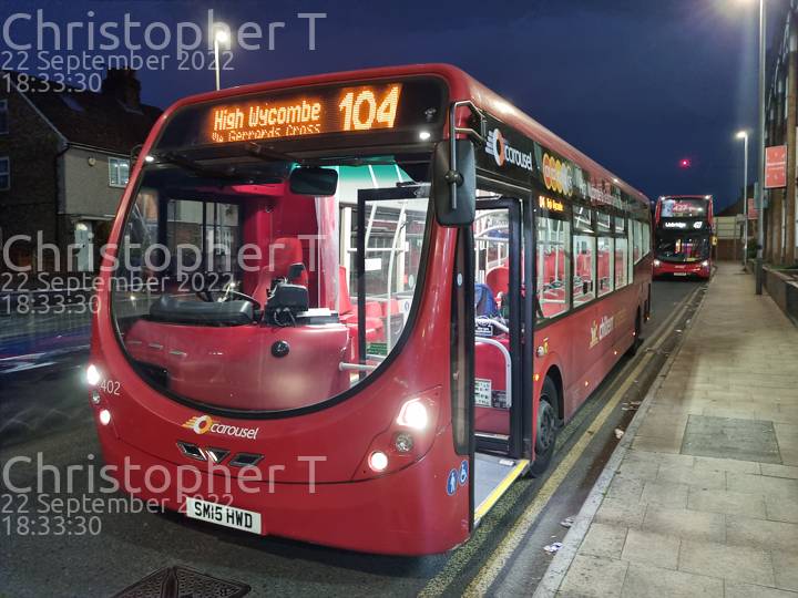 Image of Carousel Buses vehicle 402. Taken by Katherine T at 18:33:30 on 2022.09.22