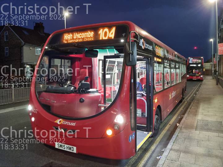 Image of Carousel Buses vehicle 402. Taken by Katherine T at 18:33:31 on 2022.09.22