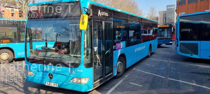 Image of Arriva Beds & Bucks vehicle 3008. Taken by Katherine T at 11:58:17 on 2022.03.08