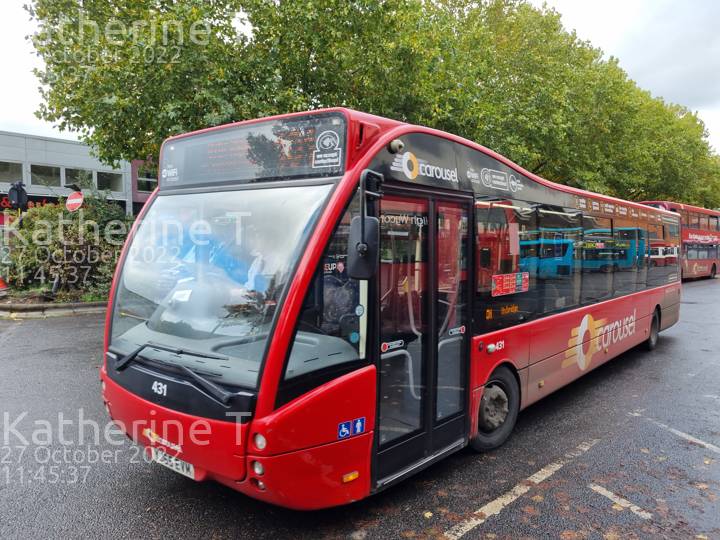 Image of Carousel Buses vehicle 431. Taken by Katherine T at 11:45:37 on 2022.10.27