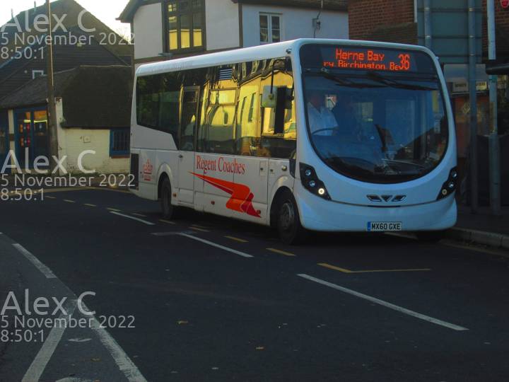 Image of Regent Coaches vehicle MX60GXE. Taken by Alex C at 08:50:01 on 2022.11.05
