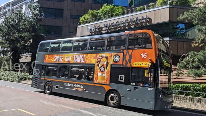 Image of National Express West Midlands vehicle 6998. Taken by Alex C at 11:50:01 on 2022.08.08