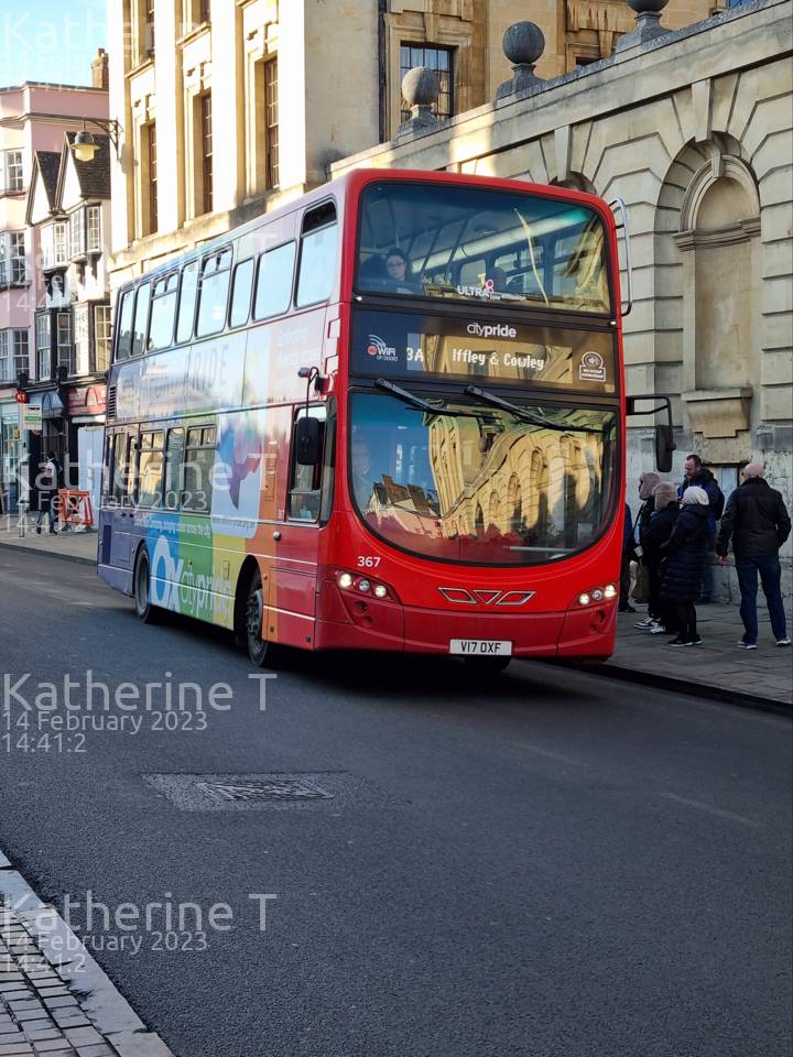 Image of Oxford Bus Company vehicle 367. Taken by Katherine T at 14:41:02 on 2023.02.14
