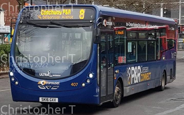 Image of Carousel Buses vehicle 407. Taken by Katherine T at 11:24:57 on 2022.02.14