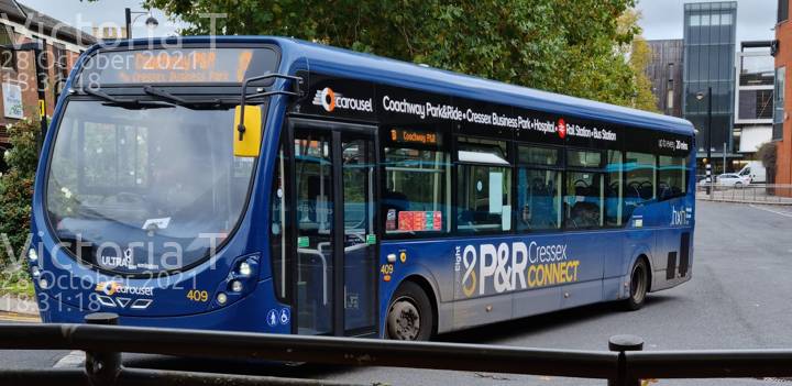 Image of Carousel Buses vehicle 409. Taken by Victoria T at 18:31:18 on 2021.10.28