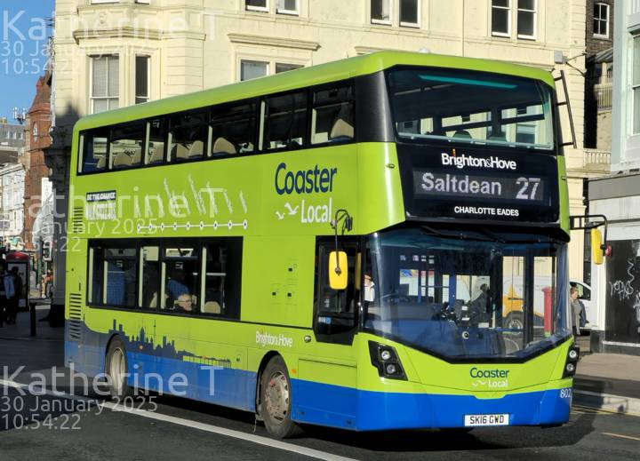 Image of Brighton & Hove vehicle 802. Taken by Katherine T at 10:54:22 on 2025.01.30