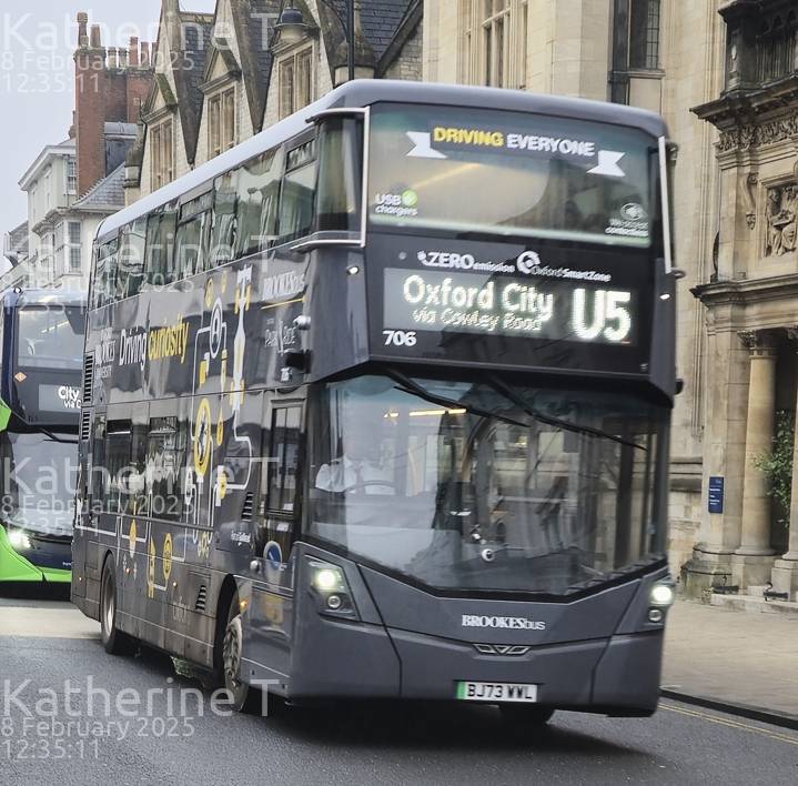 Image of Oxford Bus Company vehicle 706. Taken by Katherine T at 12:35:11 on 2025.02.08
